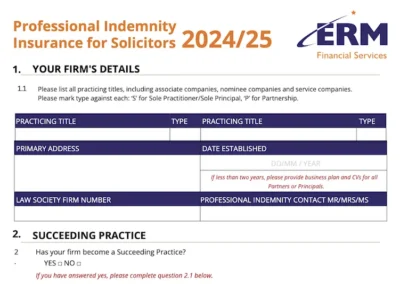 Solicitors’ Professional Indemnity – Common Proposal Form 2024-2025