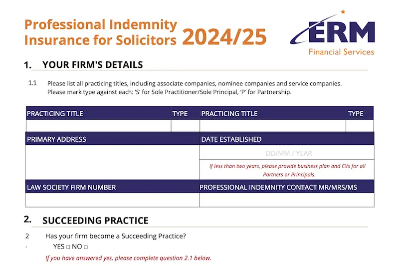 Solicitors’ Professional Indemnity – Common Proposal Form 2024-2025